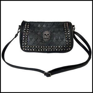 Studded Skull Shoulder Bag Gothic Punk Faux Leather Alternative Messenger Style